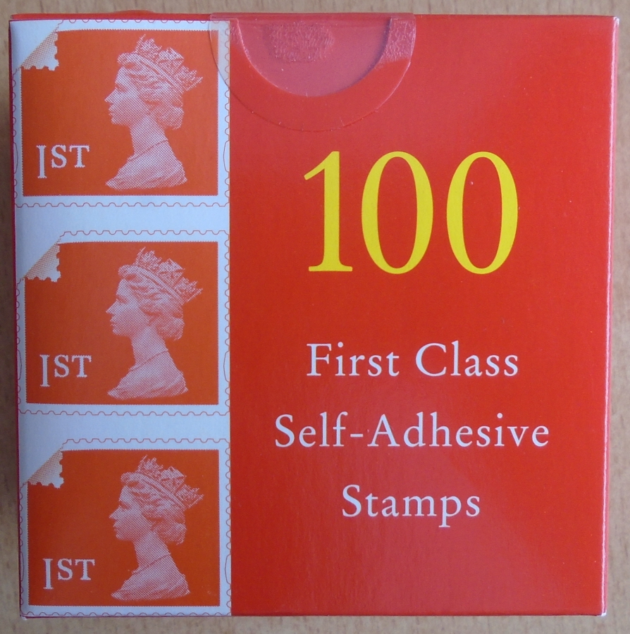 (image for) SG1977 1st Class Bright Orange Read Machin sealed boxed coil of 100 stamps